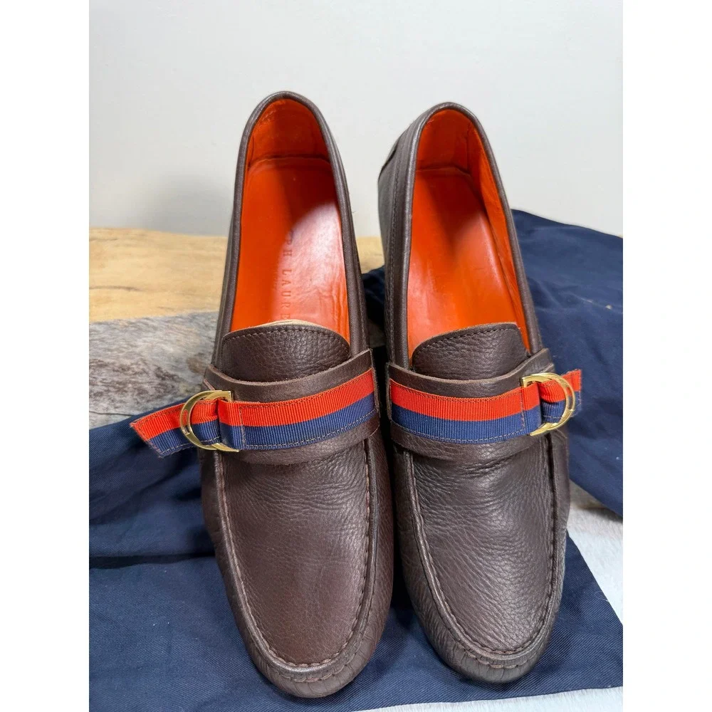 Ralph Lauren Hemming Driving Loafers Men Brown Leather Orange Sole 11 Italy